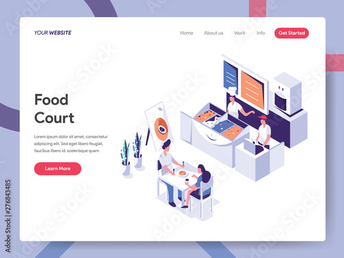 Landing page template of Food Court Illustration Concept. Isometric flat design concept of web page design for website and mobile website.Vector illustration EPS 10