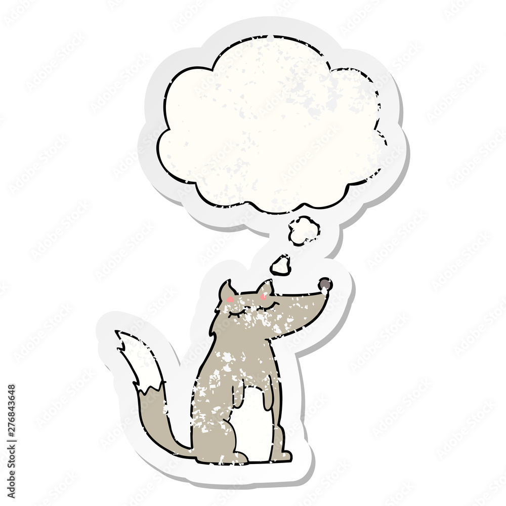 cartoon wolf and thought bubble as a distressed worn sticker cartoon wolf and thought bubble as a distressed worn sticker