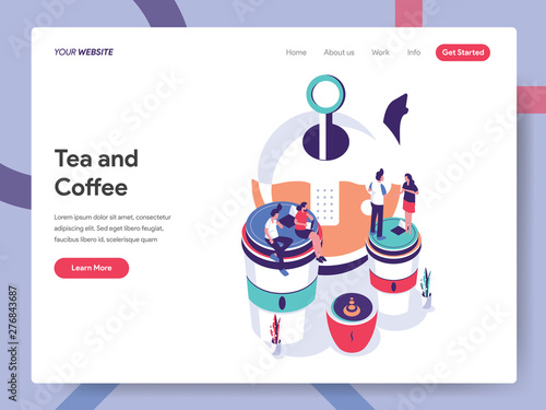 Landing page template of Tea and Coffee Illustration Concept. Isometric flat design concept of web page design for website and mobile website.Vector illustration EPS 10