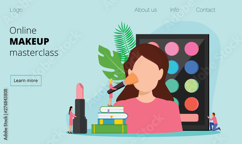 Woman testing skin care product in beauty salon. Online makeup courses, make up school, cosmetics webinar or masterclass concept vector for flyer, homepage, landing page, template.