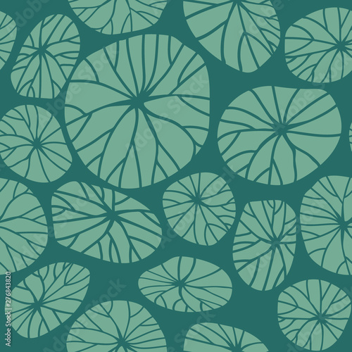 Vector vintage floral seamless pattern print with lotus leaves elements. Great for subtle, botanical, modern backgrounds, fabric, scrapbooking, packaging, invitations, wallpaper, wrapping paper.