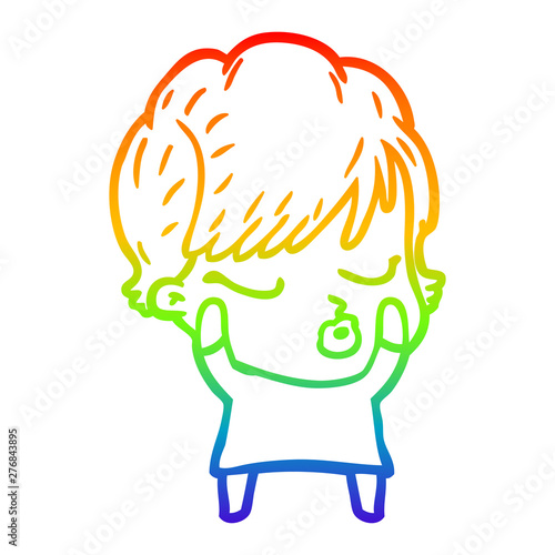 rainbow gradient line drawing cartoon woman with eyes shut