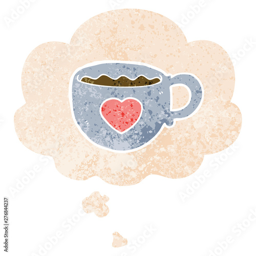 I love coffee cartoon cup and thought bubble in retro textured style