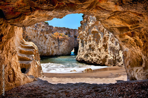 Papafrangas cave and beach, Milos island, Cyclades, Greece. photo