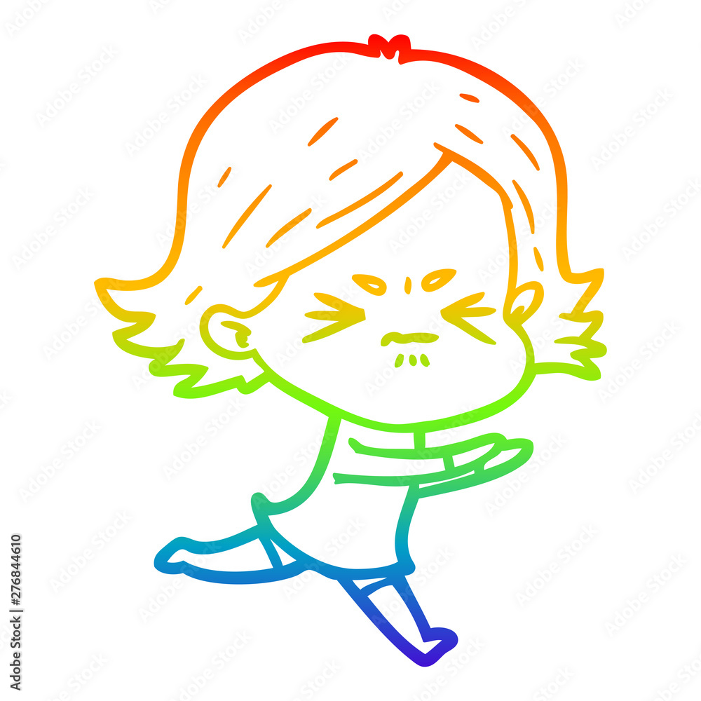 rainbow gradient line drawing cartoon angry girl rainbow gradient line drawing cartoon angry girl