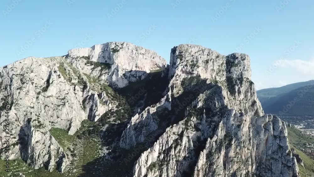 Drone flying o the slopes of the mountain of capo Gallo, close to Sferracavallo village, Palermo province, Sicily, Italy. Drone flying o the slopes of the mountain of capo Gallo, close to Sferracavallo village, Palermo province, Sicily, Italy.