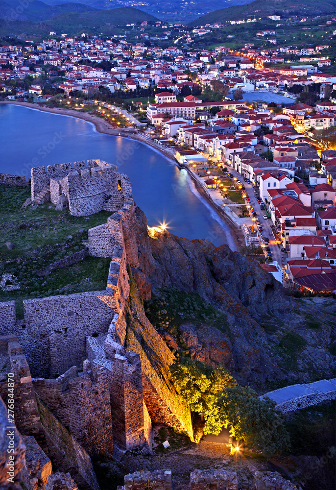 LEMNOS ISLAND, GREECE. Partial view of the town of Myrina, and its castle, Lemnos (or 