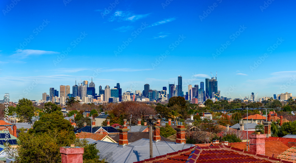 Fototapeta premium Duża panorama na panoramę miasta Melbourne, Victoria, Australia. Widok z północy na południe.