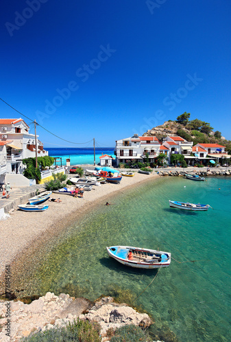 SAMOS ISLAND, NORTH AEGEAN, GREECE. Kokkari village, one of the most popular tourist destinations of the island.
