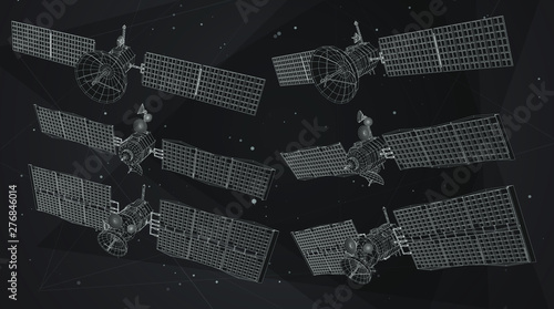 vector set. communications satellite of near-earth orbit. space technology of the future.