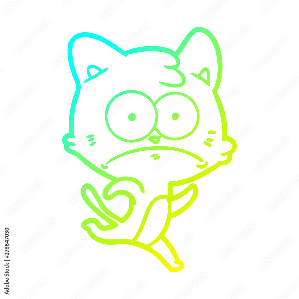 cold gradient line drawing cartoon nervous cat
