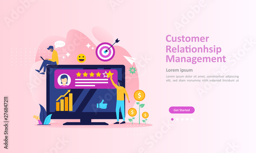 CRM, Business customer relationship management concept, Analysis customer service, Suitable for web landing page, ui, mobile app, banner template. Vector Illustration. 