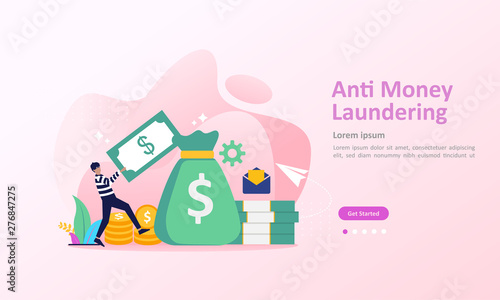 AML concept, anti money laundering , stop corruption and illegal business,  Suitable for web landing page, ui, mobile app, banner template. Vector Illustration. 