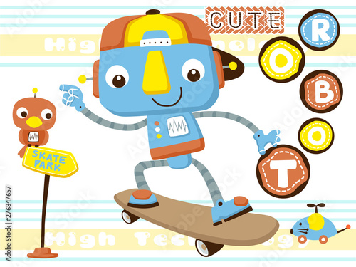 funny robot playing skateboard