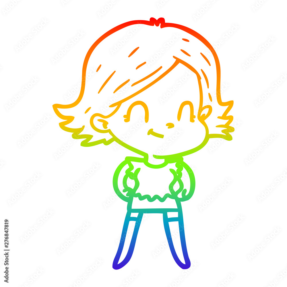 Obraz premium rainbow gradient line drawing cartoon friendly girl