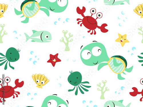seamless pattern with marine animals cartoon © Bhonard21