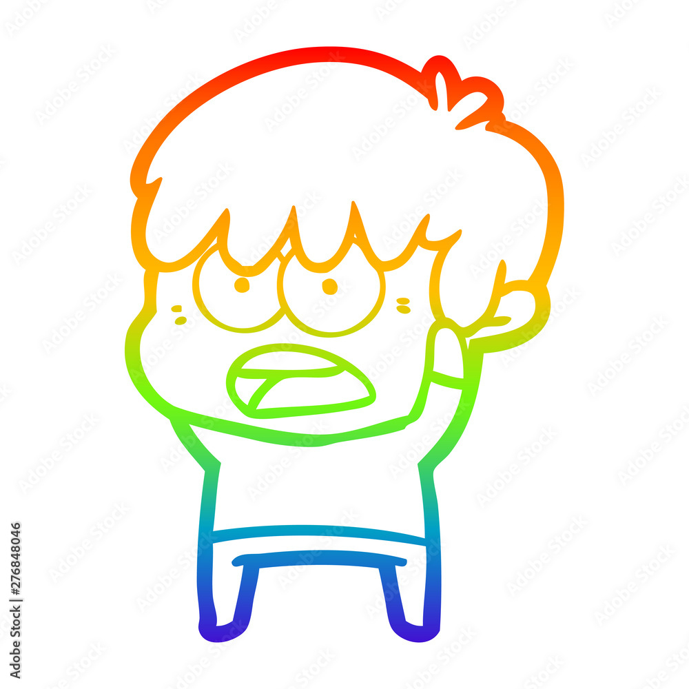 rainbow gradient line drawing worried cartoon boy rainbow gradient line drawing worried cartoon boy