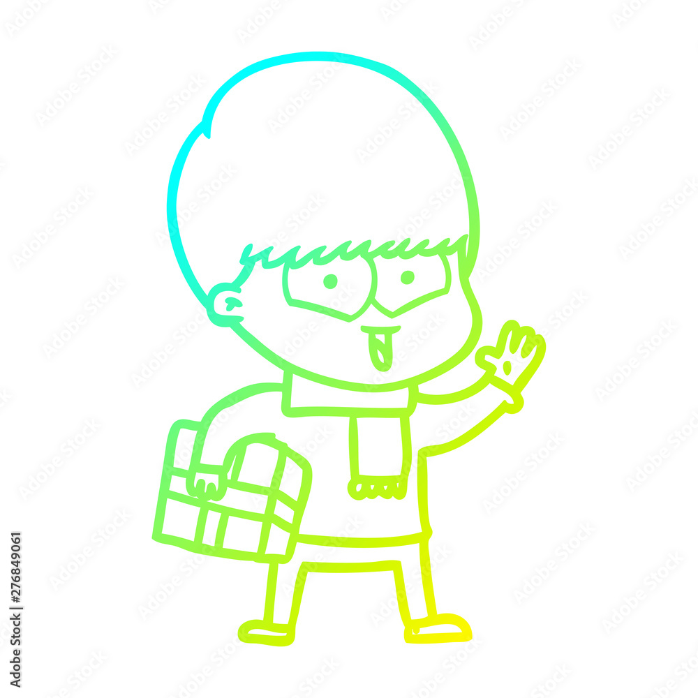 cold gradient line drawing cartoon happy boy