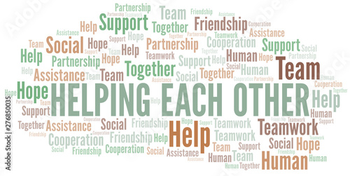 Helping Each Other word cloud. Vector made with text only.
