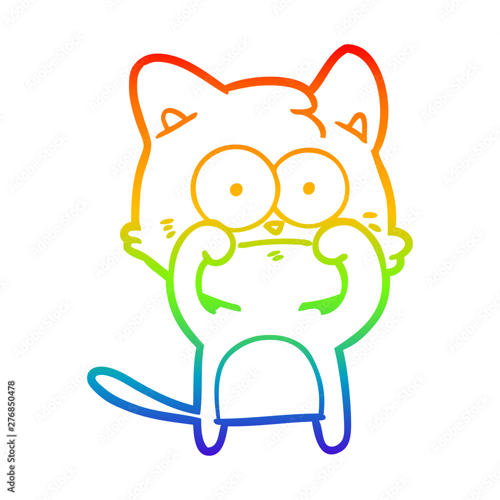 Fototapeta premium rainbow gradient line drawing cartoon nervous cat