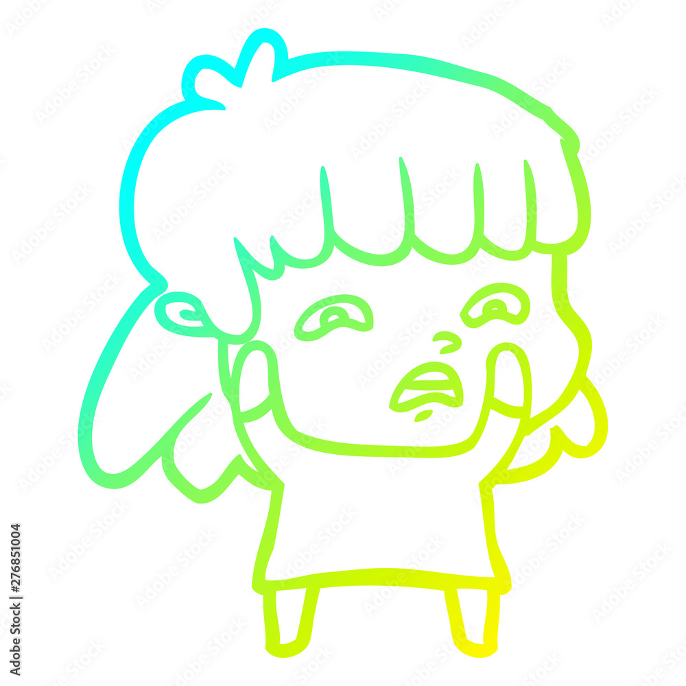cold gradient line drawing cartoon worried woman cold gradient line drawing cartoon worried woman