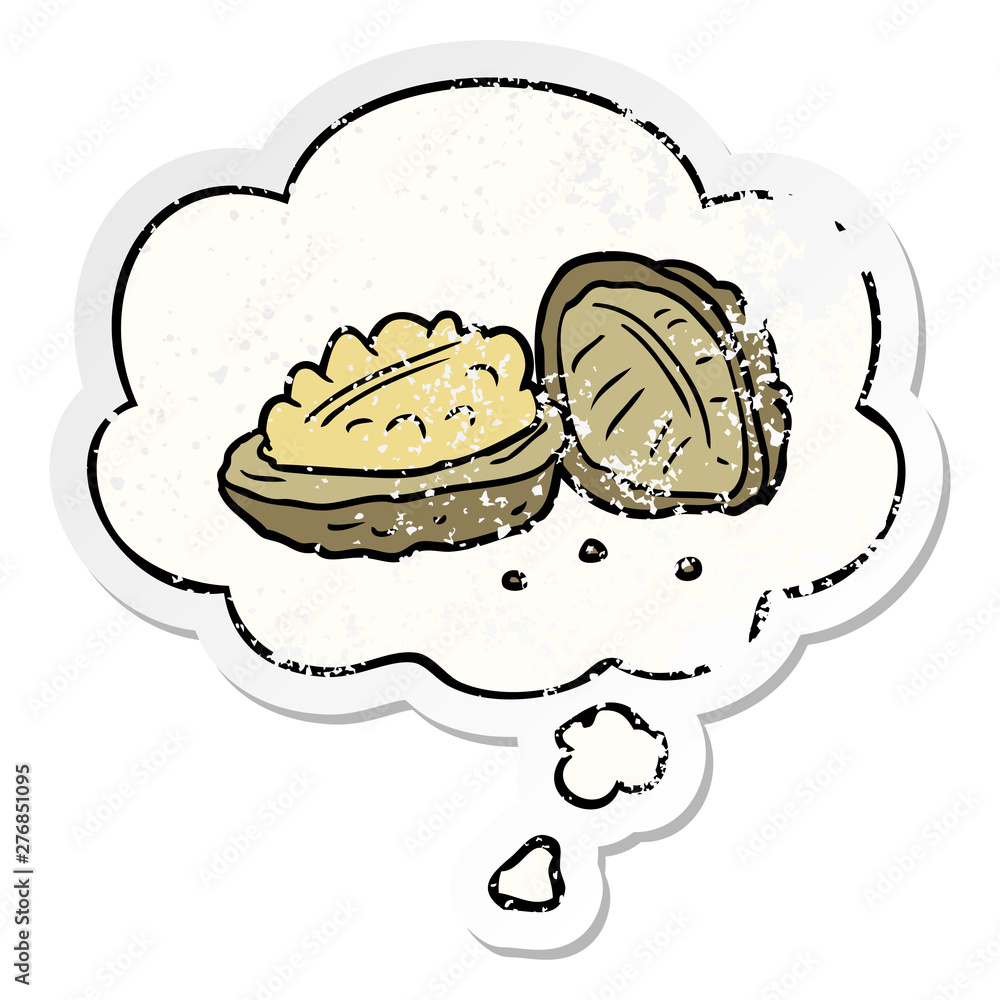 cartoon walnuts and thought bubble as a distressed worn sticker cartoon walnuts and thought bubble as a distressed worn sticker