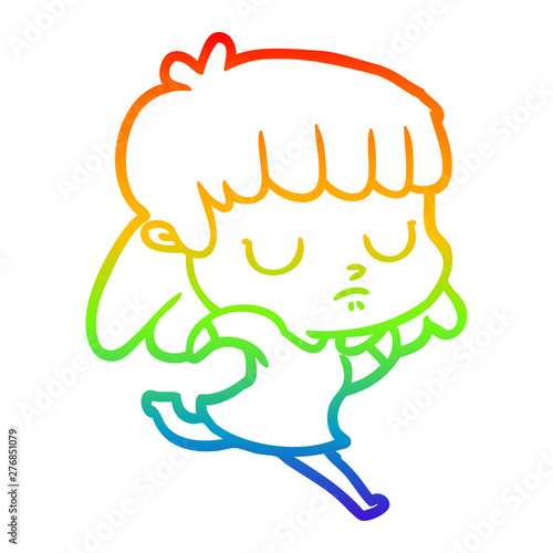 rainbow gradient line drawing cartoon indifferent woman running