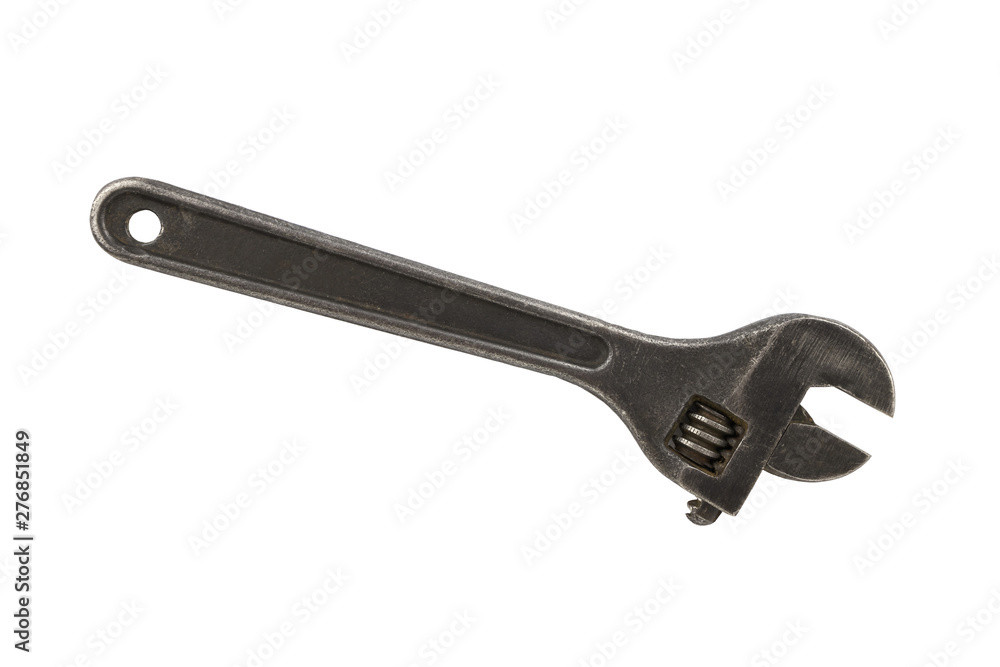 Swedish adjustable wrench. Old metallic key on an isolated white background. Plumbing repair tool. Swedish adjustable wrench. Old metallic key on an isolated white background. Plumbing repair tool.