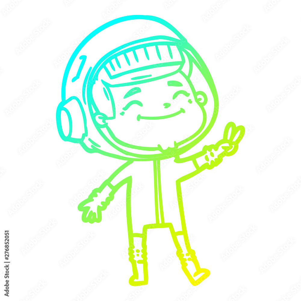 Fototapeta premium cold gradient line drawing happy cartoon astronaut