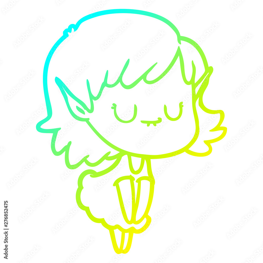 cold gradient line drawing happy cartoon elf girl wearing dress cold gradient line drawing happy cartoon elf girl wearing dress