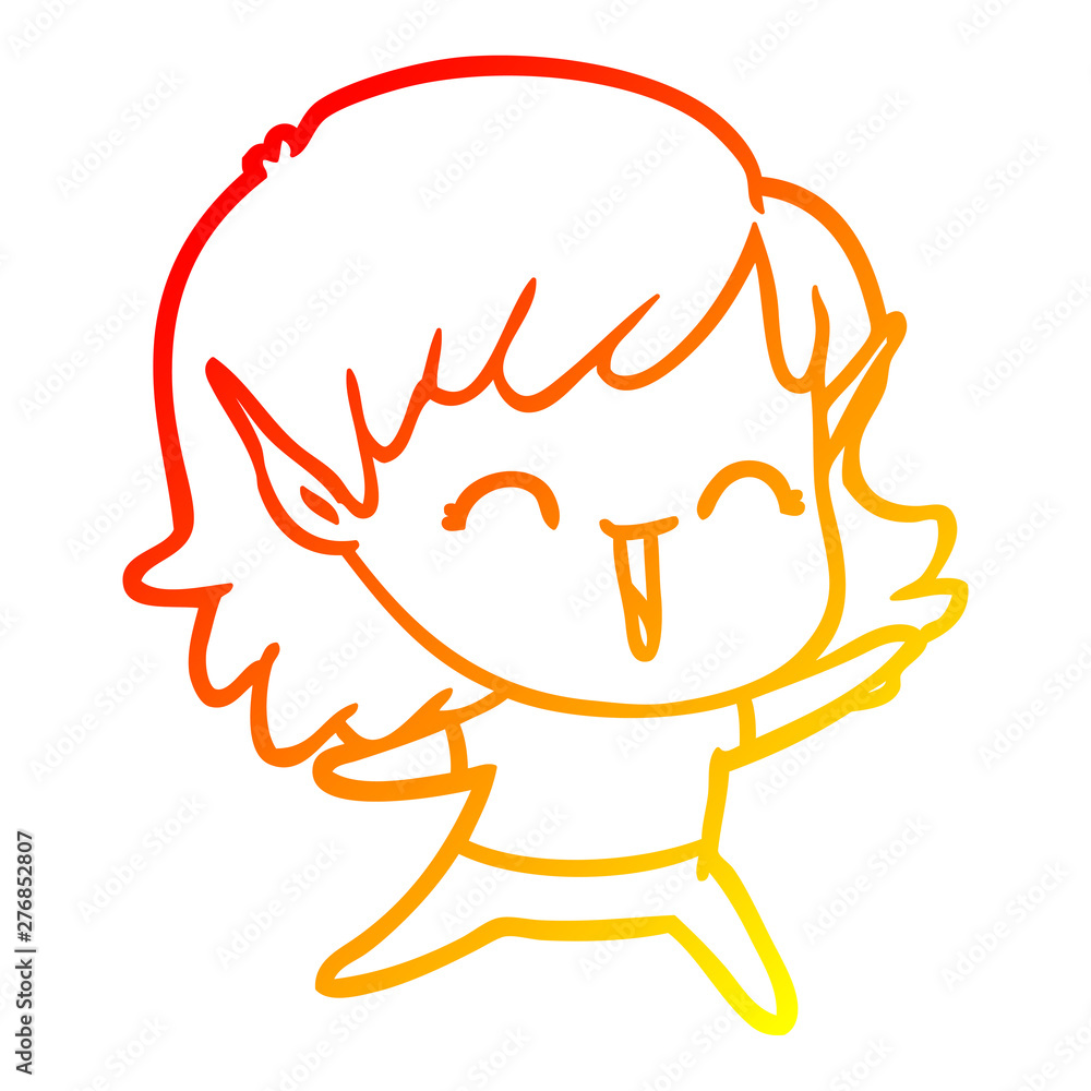 warm gradient line drawing cartoon elf girl warm gradient line drawing cartoon elf girl