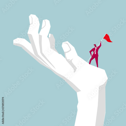 Businessman occupied the highlands. Isolated on blue background.