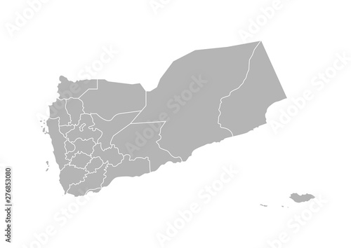 Vector isolated illustration of simplified administrative map of Yemen. Borders of the provinces regions  governorates . Grey silhouettes. White outline