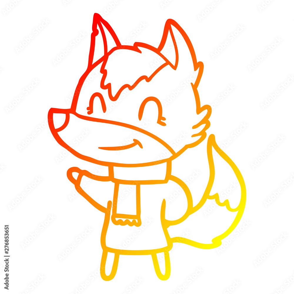 warm gradient line drawing friendly cartoon wolf in winter clothes warm gradient line drawing friendly cartoon wolf in winter clothes