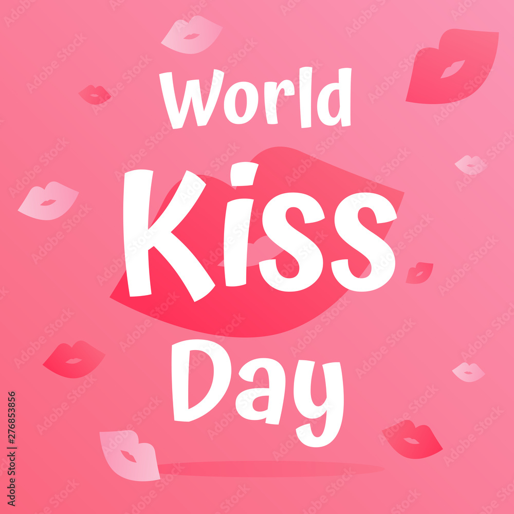 World kiss day vector with kiss icons on pink background