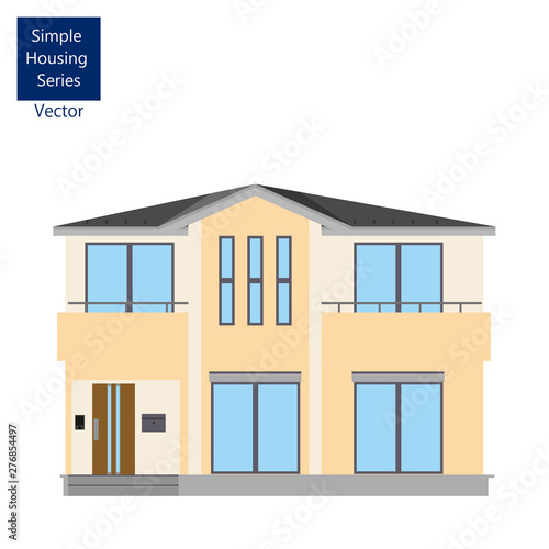 一戸建て、一軒家のイラスト（二階建て）_マイホーム、木造住宅_シンプルな家のイラスト、アイコン