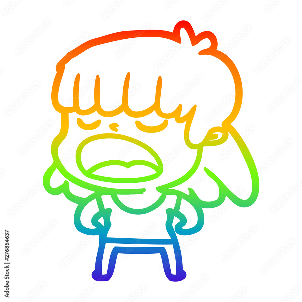 rainbow gradient line drawing cartoon woman talking loudly rainbow gradient line drawing cartoon woman talking loudly