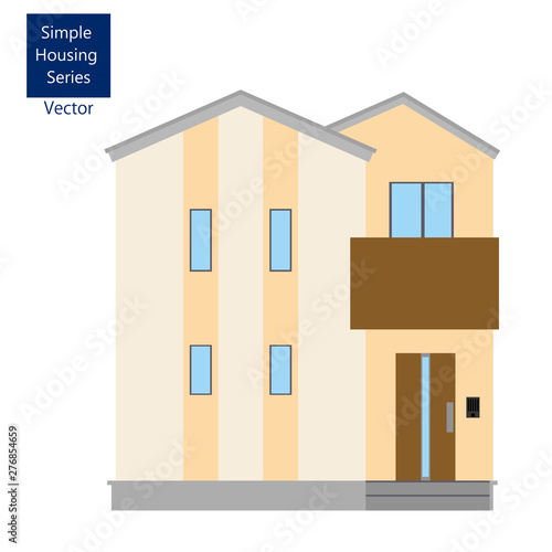 一戸建て、一軒家のイラスト（二階建て）_マイホーム、木造住宅_シンプルな家のイラスト、アイコン