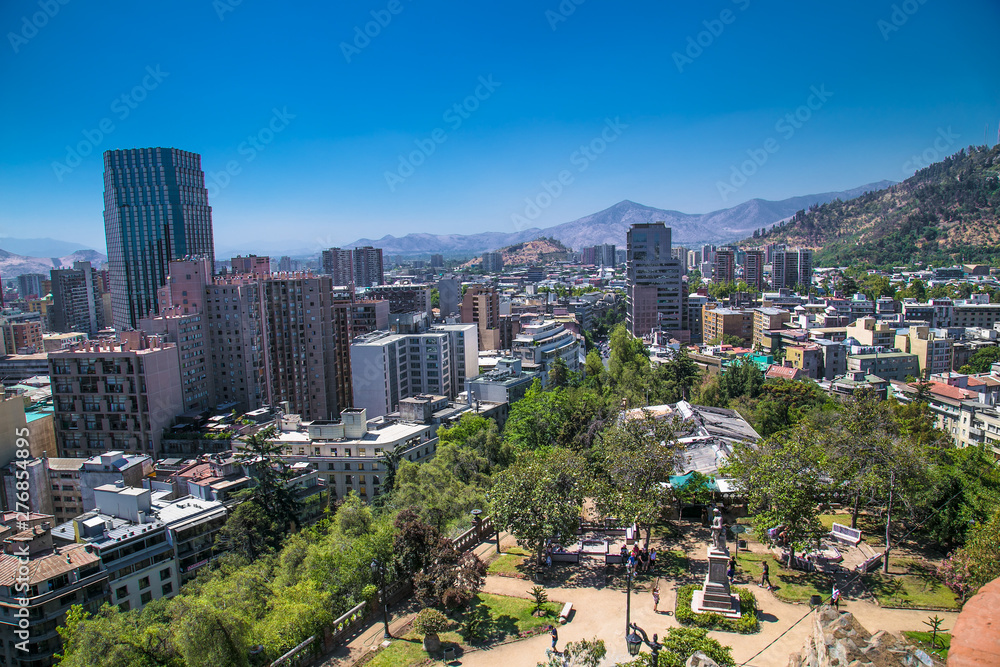 Naklejka premium Panoramic view from Santa Lucia hill park in Santiago de Chile.