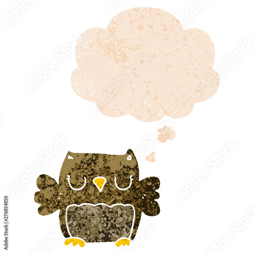 cute cartoon owl and thought bubble in retro textured style