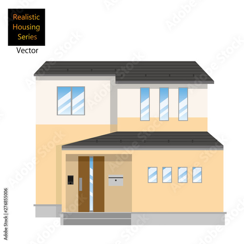 一戸建て、一軒家のイラスト（二階建て）_マイホーム、木造住宅_シンプルな家のイラスト