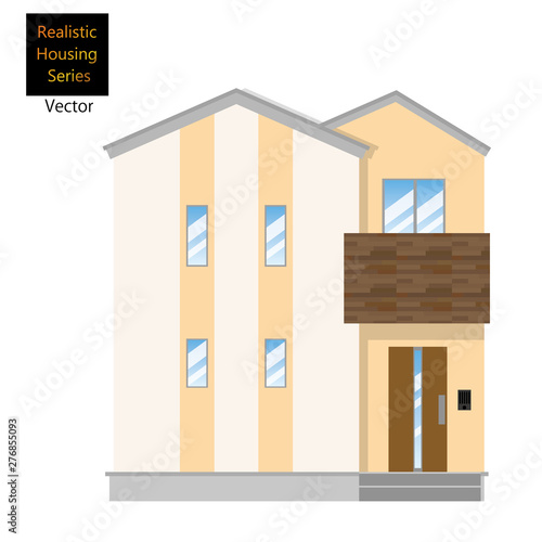 一戸建て、一軒家のイラスト（二階建て）_マイホーム、木造住宅_ベクターデータ