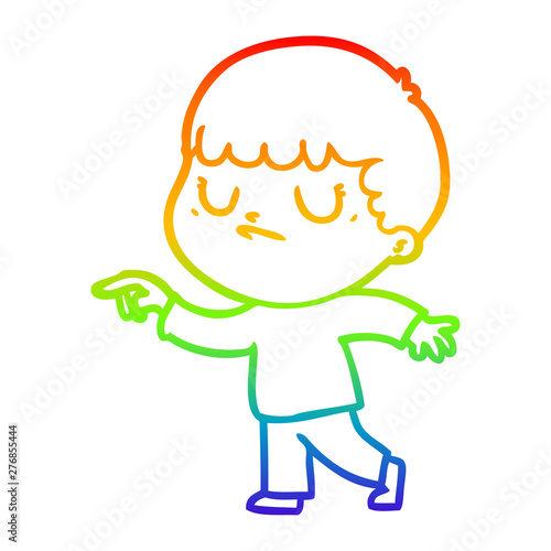rainbow gradient line drawing cartoon grumpy boy