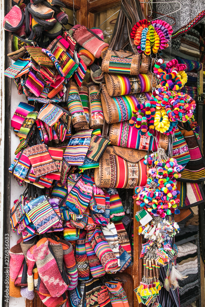  Traditional handcrafts on the market in main street of Uyuni,  Bolivia.
