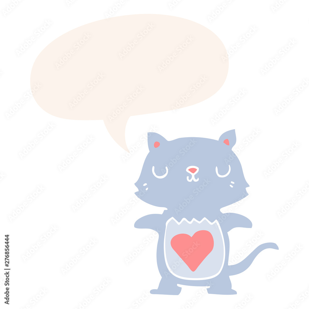 cute cartoon cat and speech bubble in retro style cute cartoon cat and speech bubble in retro style