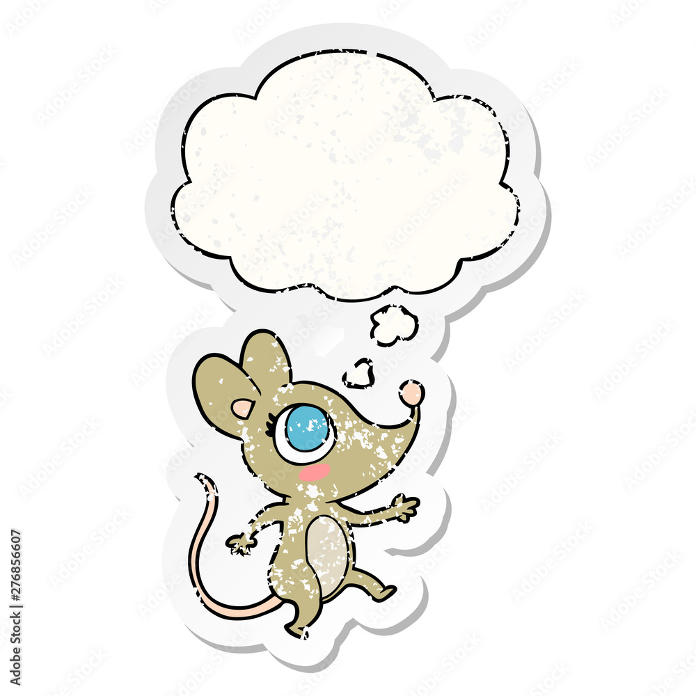 cartoon mouse and thought bubble as a distressed worn sticker cartoon mouse and thought bubble as a distressed worn sticker