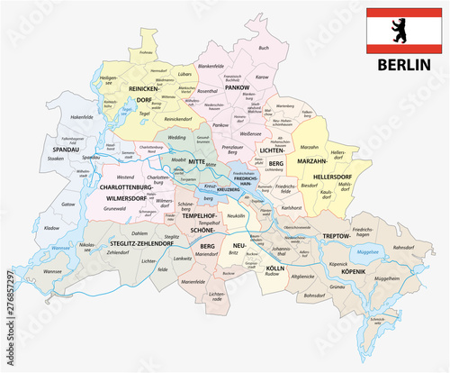 berlin administrative and political map with flag