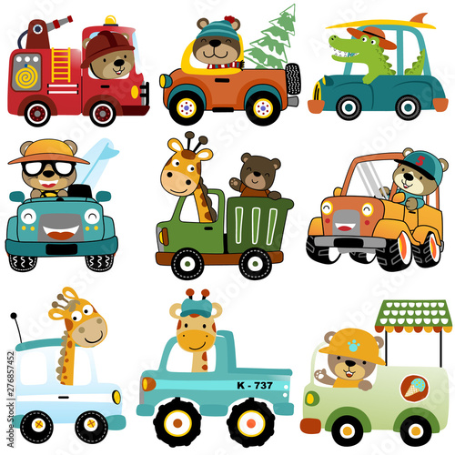 Vector set of funny drivers car