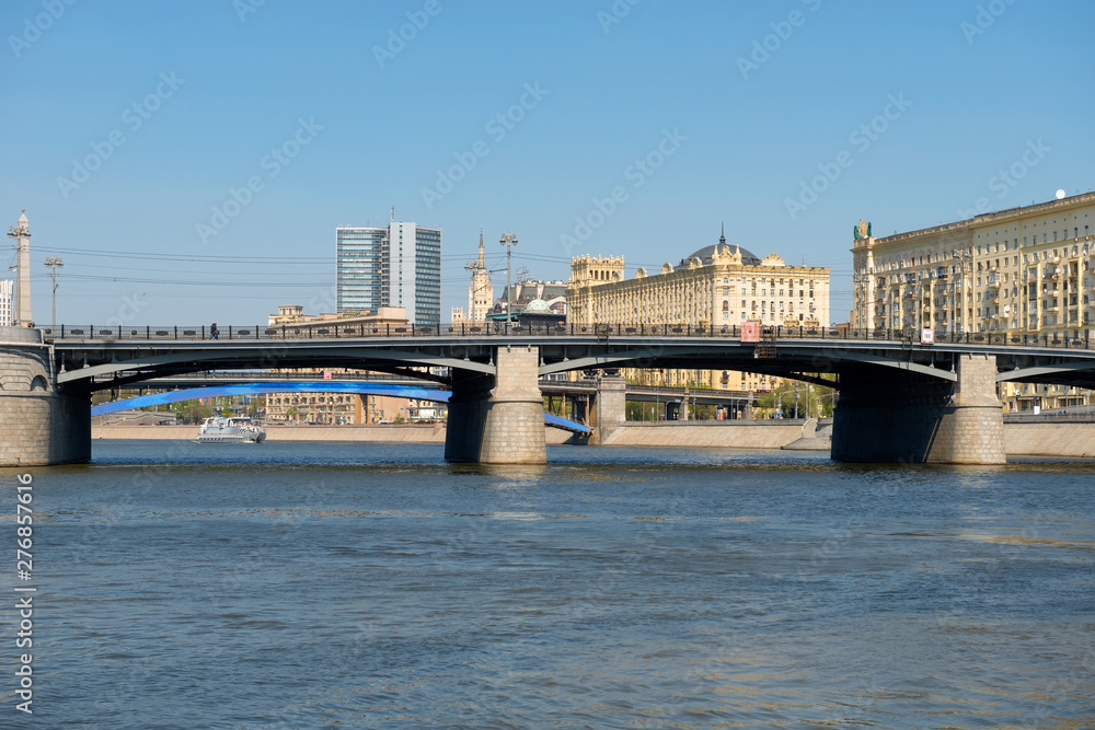 Moscow, Russia - May 6, 2019: View of the Borodinsky bridge over the Moscow River in Moscow in the spring afternoon