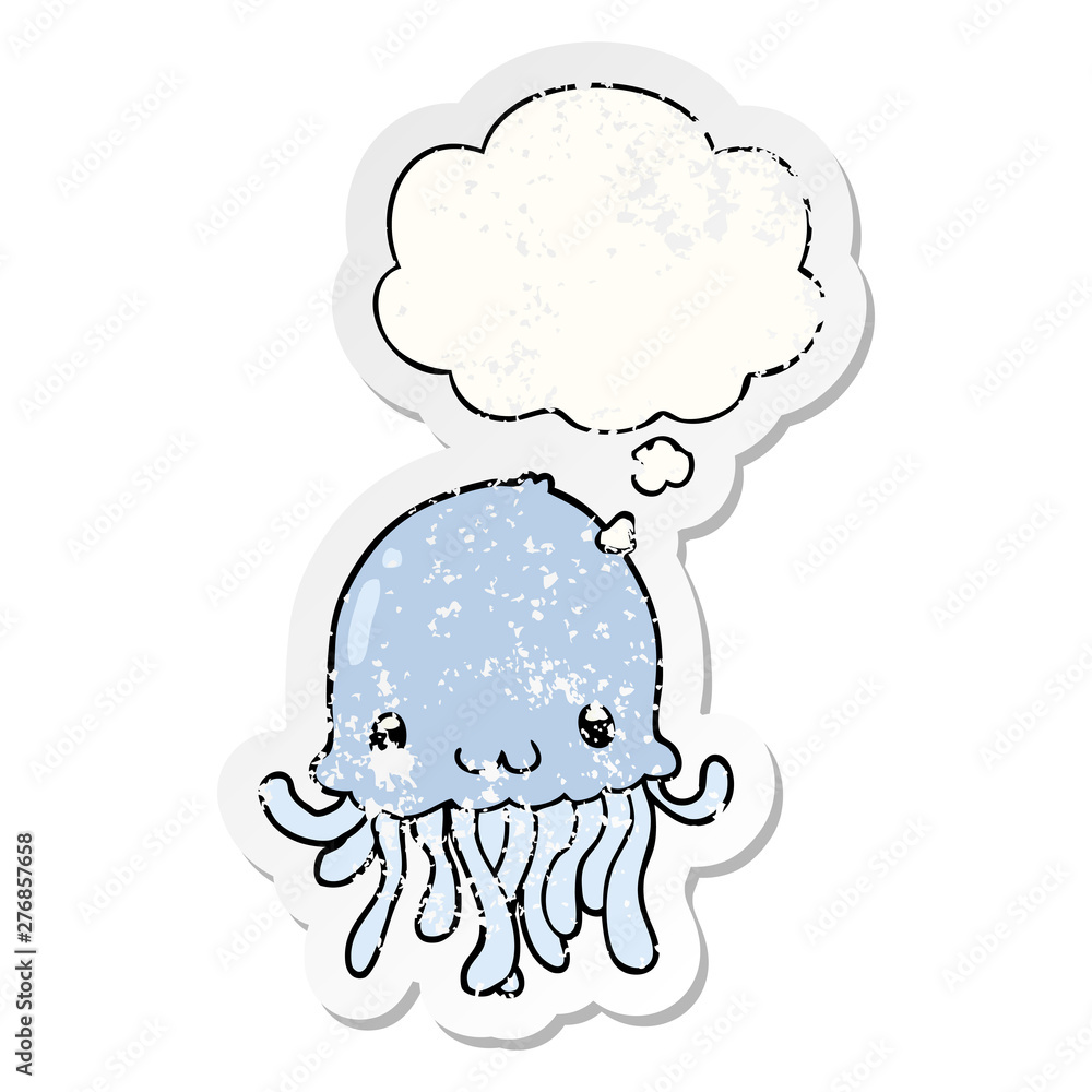 cartoon jellyfish and thought bubble as a distressed worn sticker cartoon jellyfish and thought bubble as a distressed worn sticker